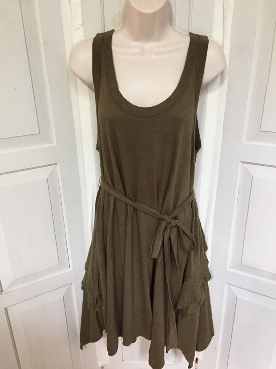 Wilt Dresses & Skirts - Wilt Olive Green Sleeveless Tank Dress w/ Tie Waist & Back Ruffle